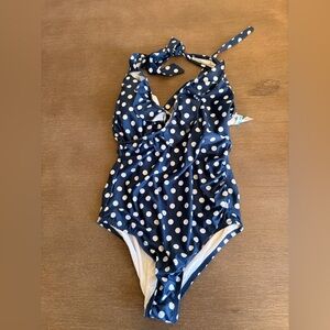 Modcloth Navy and White Polka Dot swimsuit